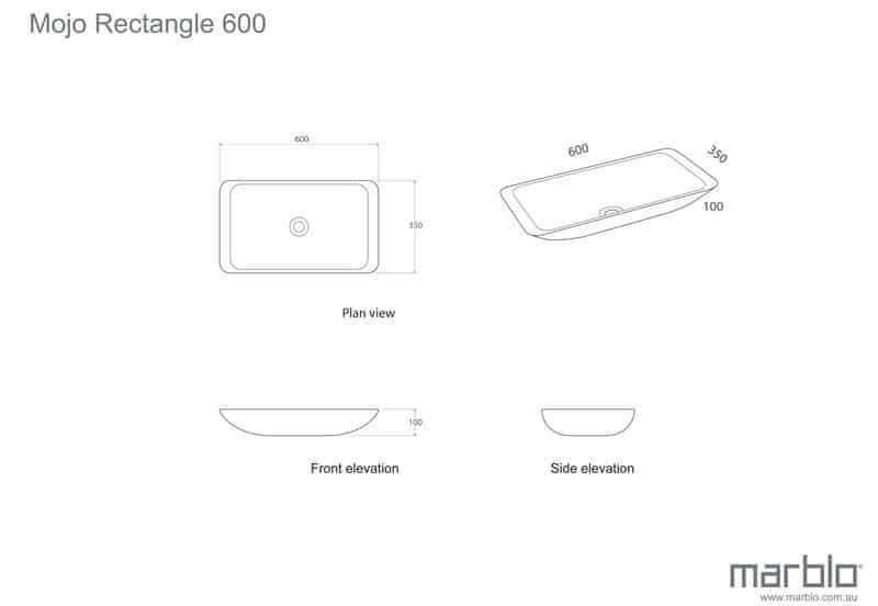 Marblo Mojo 600 Rectangle Bench Basin - Image 2