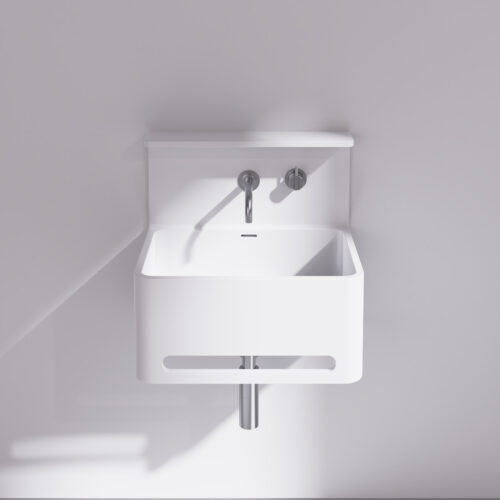 Omvivo Vision basin, towel rail, splashback, shelf and 2 tap holes