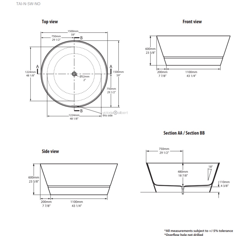 Victoria + Albert Taizu Round Freestanding Bath - Image 3