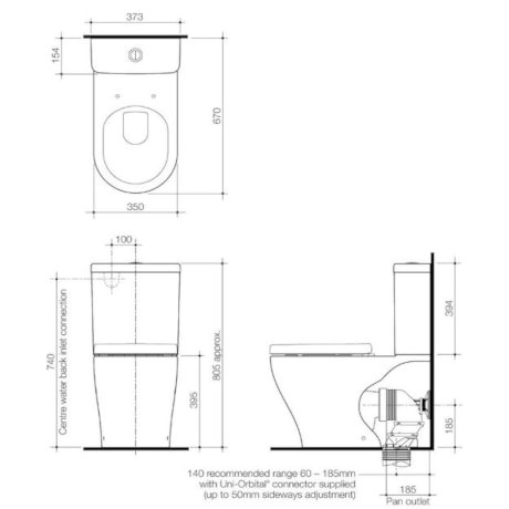 Caroma Universal Close Coupled Back Entry Cistern WELS 4 Star 4.5L/Full - Image 3