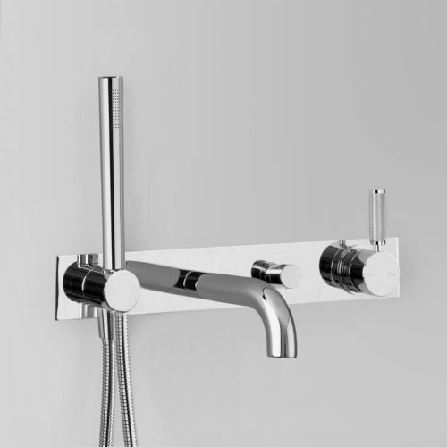Astra Walker Icon + Lever Knurled Wall Set with Hand Shower, Diverter & Mixer on Backplate