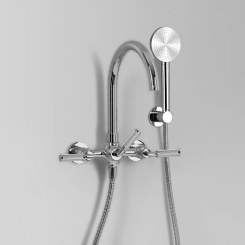 Astra Walker Icon + Lever Knurled Bath mixer with Single-function hand shower wall mount