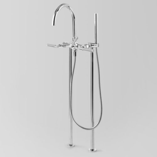 Astra Walker Icon + Lever Knurled Bath Mixer with Hand Shower Floor Mount