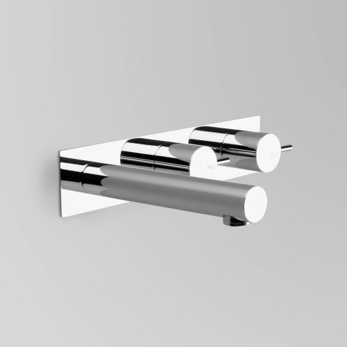 Astra Walker Icon Wall Set Offset with 200mm Straight Spout on Backplate