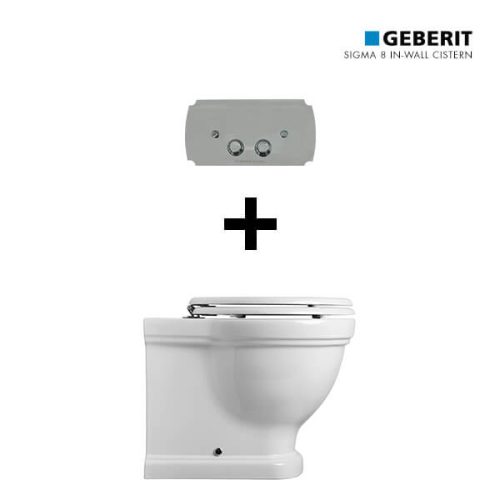 Turner Hastings Claremont Floor Mounted Pan & Seat + Geberit In-wall Cistern + Traditional Flush Plate