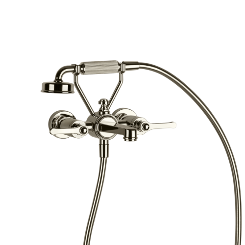 Gessi Venti20 wall-mounted bath mixer, bath/shower diverter, 1,50 m flexible hose and antilimestone handshower with fixed hook