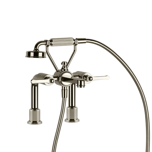 Gessi Venti20 Two-hole bath mixer with supports, spout, 1,50 m flexible hose and antilimestone handshower