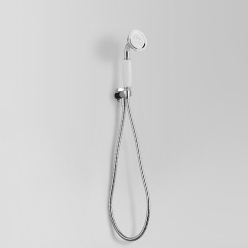 Astra Walker Olde English Wall Mounted Hand Shower with White Porcelain Handpiece & Integrated Holder/Elbow