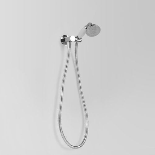 Astra Walker Olde English Wall Mounted Hand Shower with White Porcelain Handpiece & Integrated Swivel Holder/Elbow