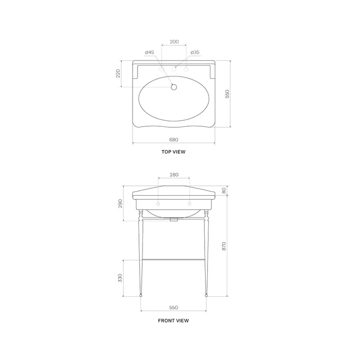 Parisi Hermitage Basin (680mm) with Metal Legs - Image 3