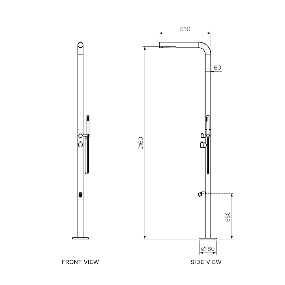 Parisi Envy II Outdoor Shower Column with Straight Shower Arm and Overhead Shower - Image 2