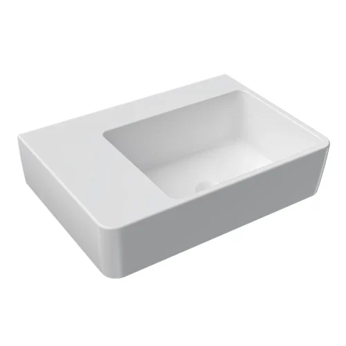 Quasar 650mm Wall Mounted Basin with Left Hand Shelf (Right Bowl)