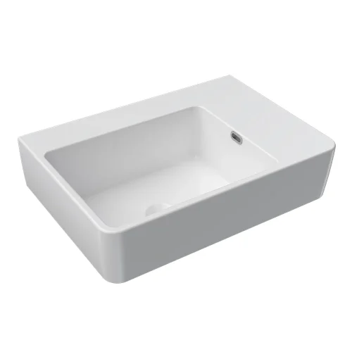 Quasar 650mm Wall Mounted Basin with Right Hand Shelf (Left Bowl)