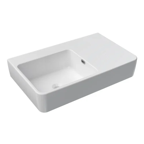 Quasar 750mm Wall Mounted Basin with Right Hand Shelf (Left Bowl)