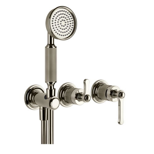 Gessi Venti20 wall-mounted shower mixer, two-way, diverter, water outlet, handshower hook