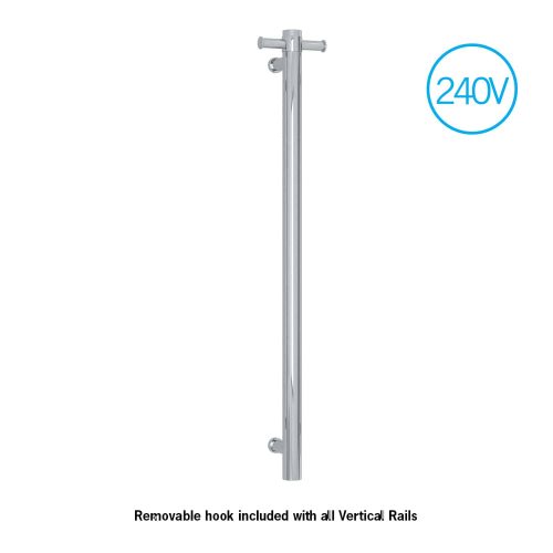 Thermogroup Round Vertical Single Heated Towel Rail with Hook