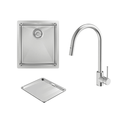 Abey Alfresco Single Bowl Sink with Drain Tray & KTA037-316-BR Kitchen Mixer