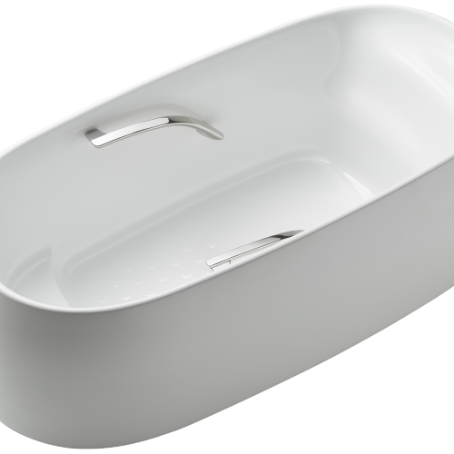 Toto Galalato 1695 Marble Freestanding Bath with Silver Grips - Gloss White