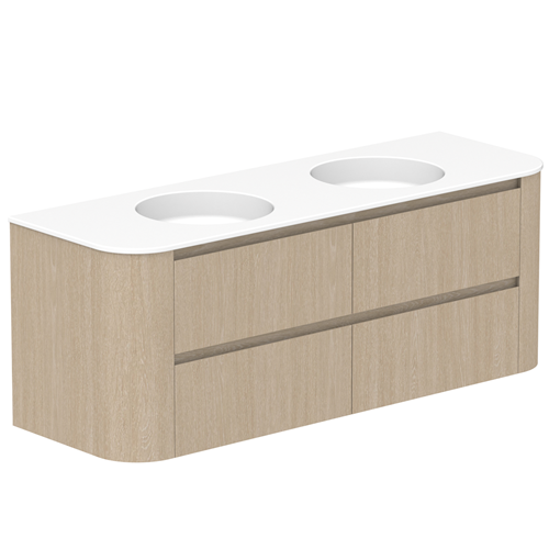 ADP Thea 1500 Wall Hung Vanity with Matte White Double Bowl Undermount Ceramic Top