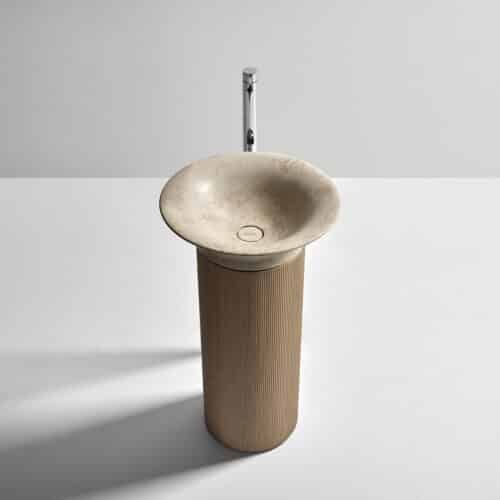 Antonio Lupi Lilium Freestanding Basin with Stone Sink and Wood Base